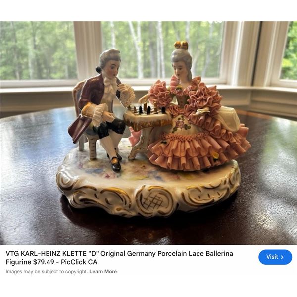 Vintage porcelain lace ballerina figurine by Karel-Heinz Klette, Germany.