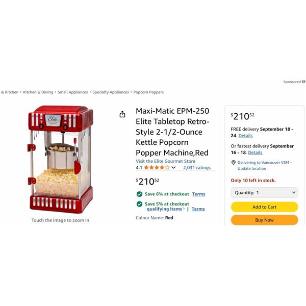 Home Popcorn Maker, compact theater-style design.