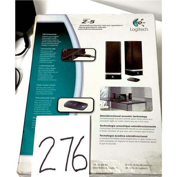 Logitech Z-5 USB Omnidirectional Stereo Speakers (new in box) + other small desktop speakers.
