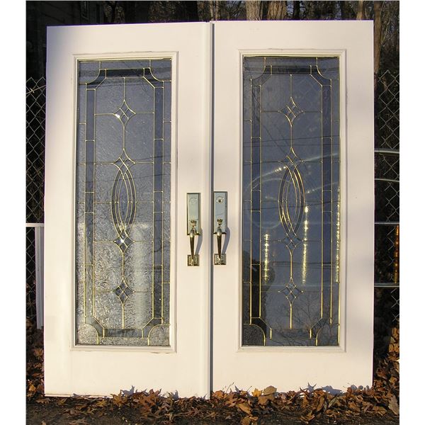 Pair of super high quality modern entry doors with brass hardware