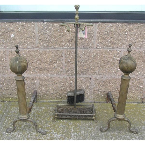 4pc. brass and iron fireplace set