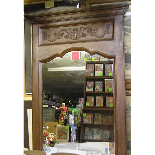 Vintage carved oak wall mirror