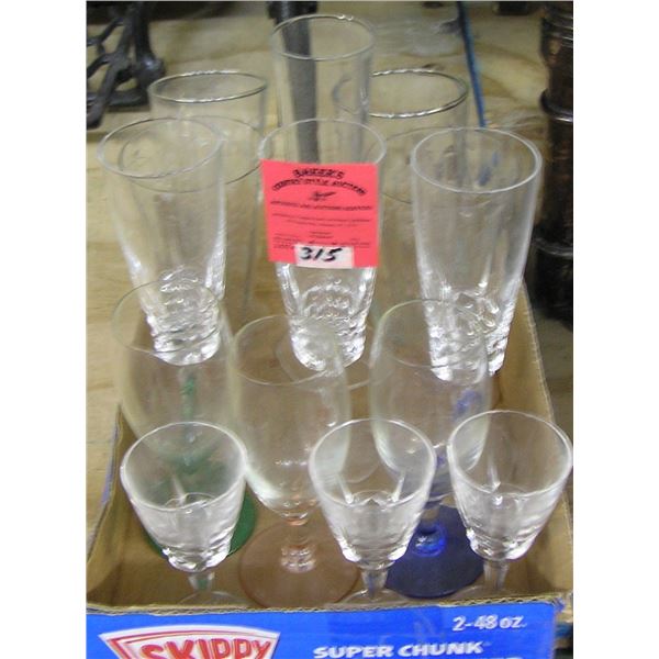 Box of vintage glass and crystal stemware