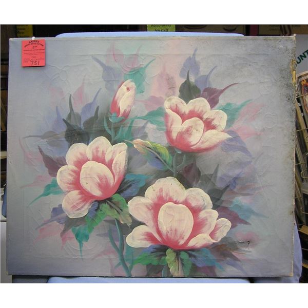 Oil on canvas floral painting condition as found