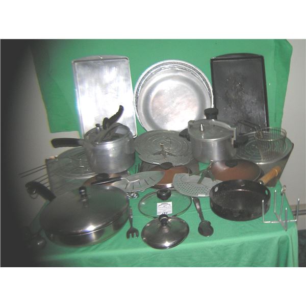 Large group of vintage cooking and bakeware