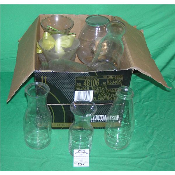 Large box full of vintage estate flower vases and more