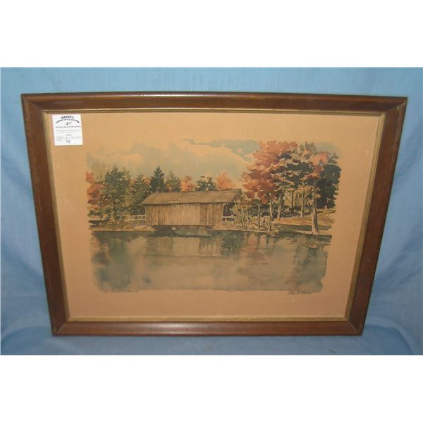 Old covered bridge original framed art work