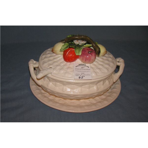 Fruit decorated soup tureen and platter