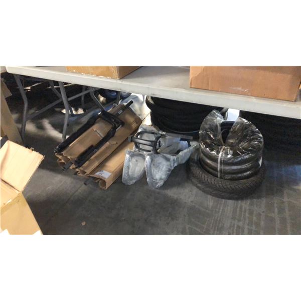 LOT OF MISC PARTS INCL ASSORTED FORKS AND WHEELS