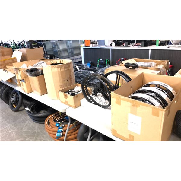 MISC BIKE PARTS INCL HUB, BOTTOM BRACKET TORQUE SENSOR, BIKE SEATS AND MORE