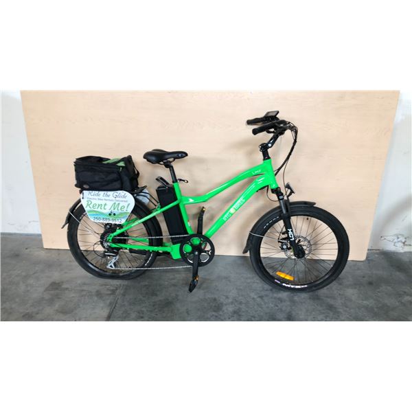 BRIGHT GREEN RTG LINX FRONT SUSPENSION 7-SPEED FORMER RENTAL ELECTRIC BIKE - NO CHARGER