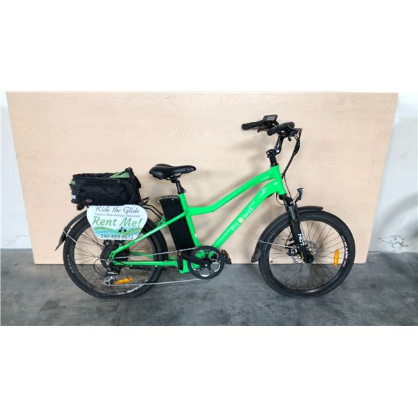 BRIGHT GREEN RTG LINX FRONT SUSPENSION 7-SPEED FORMER RENTAL ELECTRIC BIKE - NO CHARGER
