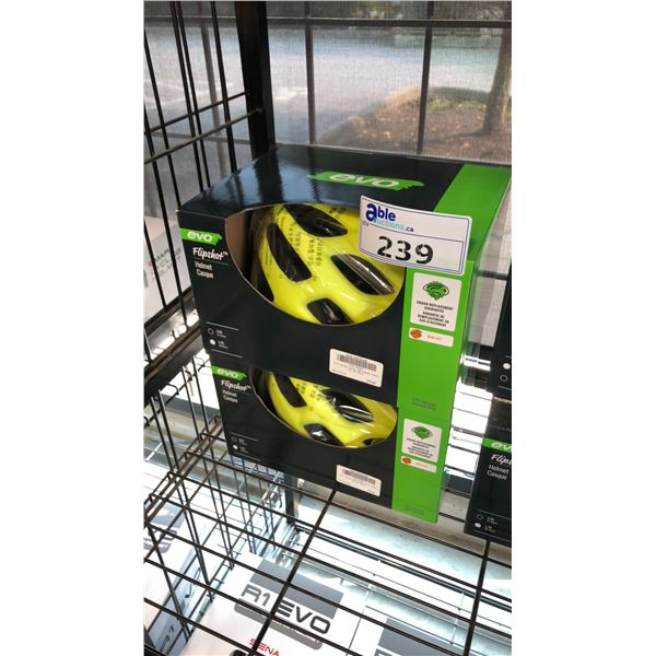 2 BRIGHT YELLOW/GREEN FLIPSHOT EVO BIKE HELMETS SIZE L/XL