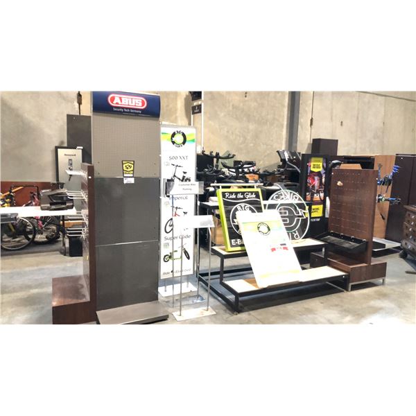 ASSORTED DISPLAY ITEMS INCL LED SIGN, COMMERCIAL STANDUP DISPLAY, HANGING DISPLAY AND 3 TIER DISPLAY
