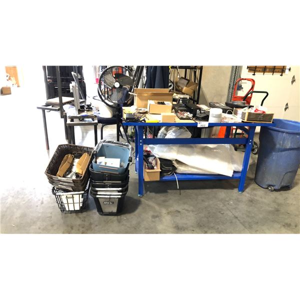 BLUE METAL STATIONARY WORK BENCH W/ CONTENTS