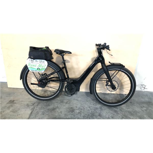 BLACK HARLEY DAVIDSON RUSH/CTY BELT DRIVEN ELECTRIC BICYCLE WITH 2 LUGGAGE RACKS, MOUNTED STORAGE