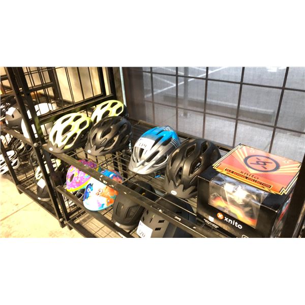 6 BELL BICYCLE HELMETS AND A XNITO OLD SCHOOL COLLECTION BICYCLE HELMET WITH INTEGRATED FRONT AND