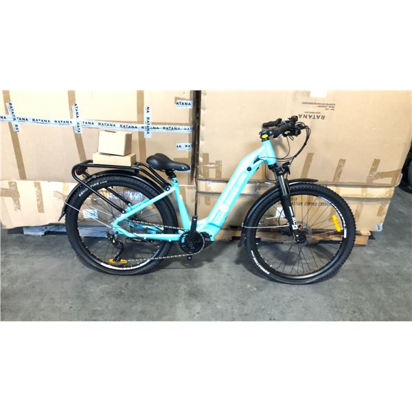 LIGHT BLUE MTS MAX 10-SPEED ELECTRIC BICYCLE WITH CHARGER, KEYS AND PEDALS (IN BOX)  WITH BATTERY*