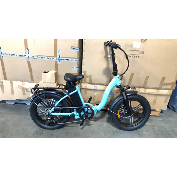LIGHT BLUE 500XT 7-SPEED ELECTRIC BICYCLE WITH BATTERY, CHARGER KEYS AND PEDALS (IN BOX)