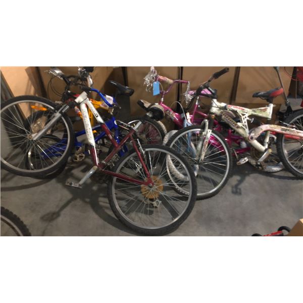 6 ASSORTED BIKES INCL 3 CHILDREN'S BIKES, 2 YOUTH BIKE AND 1 ADULT BIKE