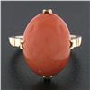 Image 3 : Vintage 14k Yellow Gold GIA Oval Cabochon Salmon Orange Coral Solitaire Ring