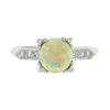Image 4 : Vintage Platinum 7.6mm Prong Round Cabochon Opal Solitaire Diamond Accents Ring