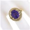Image 3 : Vintage 14k Gold Oval Synthetic Alexandrite w/ Slotted Open Work Solitaire Ring