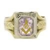 Image 5 : Men's Antique 14K Two Tone Gold Amethyst Detailed Engraved Masonic Band Ring