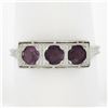 Image 1 : Antique Edwardian Platinum Rhodolite Garnets Filigree Wheat Work 3 Stones Ring