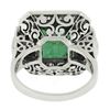 Image 3 : Vintage Platinum 5.2 ctw AGL Square Step Colombian Emerald & Diamond Platter Rin