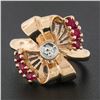 Image 2 : Vintage Retro 14K Rose Gold Old Cut Diamond & Red Stone Polished Bow Ribbon Ring