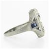 Image 5 : Antique Art Deco 18K White Gold .55 ctw Diamond & Baguette Sapphire Filigree Rin