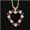 Image 3 : NEW 14K Gold 1.50 ctw Alternating Round Diamond & Ruby Open Heart Pendant w/ Cha