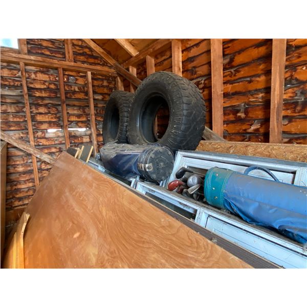 Contents in the Grainary - Golf Clubs, Tires, Insulation, Table etc. BIN #253