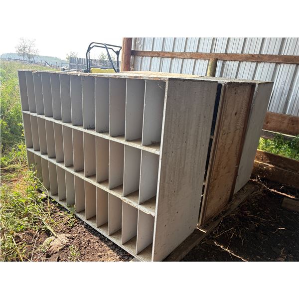 Three Wooden Shelf Units Selling All Together. Located in pole shed