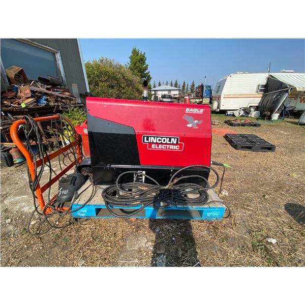 Lincoln Eagle Gas Welder Generator c/w Cables, 2 Helmets & Orange Cart,51 Original Hrs.