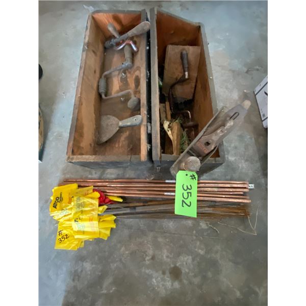 Copper Pipe, Wood Planer c/w Tools and Wood Box