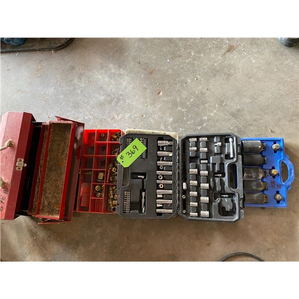 Various Tool Boxes with Sockets, Brass Fittings, Impact Sockets