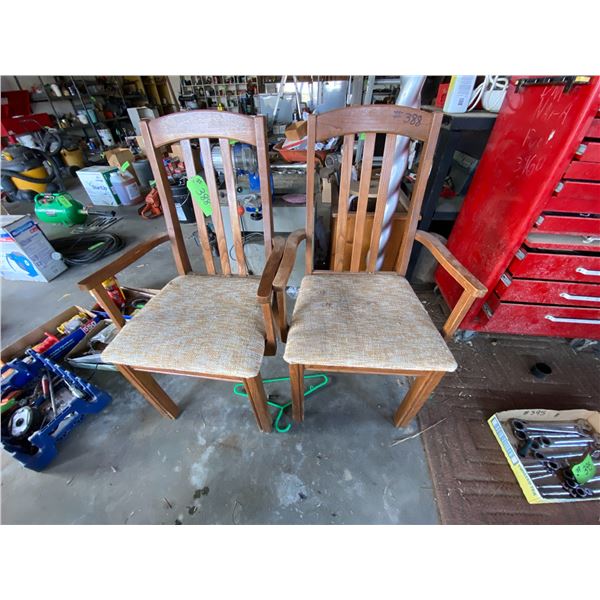 Two Wood Arm Chairs
