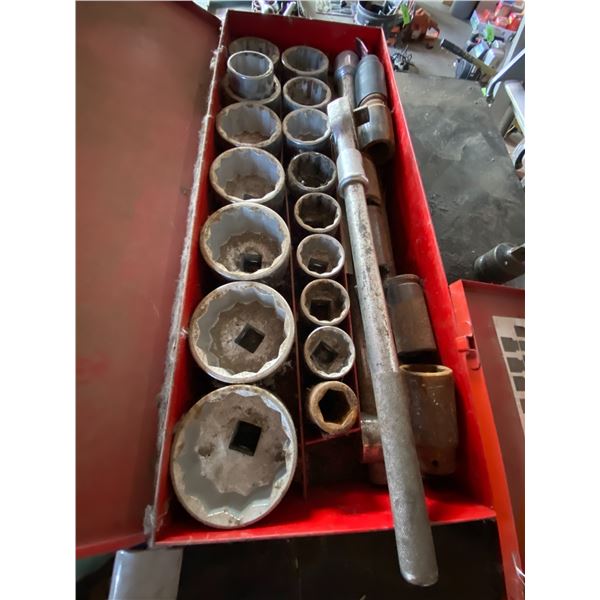 Two Red Socket Sets 3/4 inch & 1 inch sockets