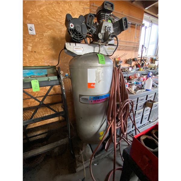 Three Cyl. Upright Compressor c/w approx. 150 ft. of Hose - Working Order