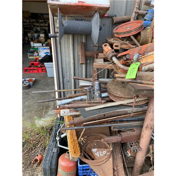 Steel Table with Quantity of Metal on Top & Underneath - TWO HOSE REELS - DO NOT GO