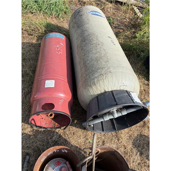 Meat hooks, 2 tanks, pails etc.