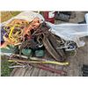 Image 1 : Qty of Horse Related Items - Halters, Hames, Neck Yoke, Horse Blankets, Fencers, Rope, etc.