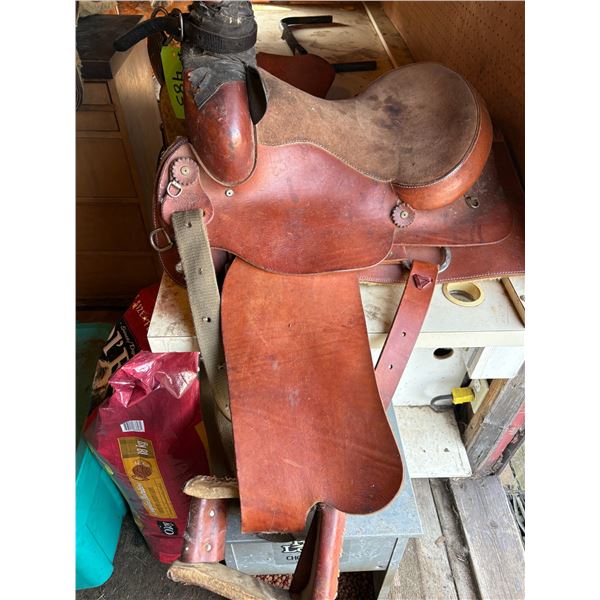 Medium Brown Stock Saddle with Taped up Horn