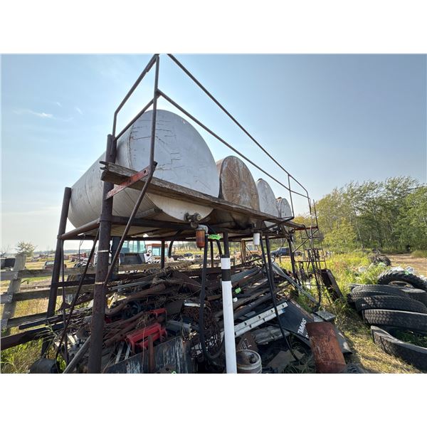 Four 500 Gallon Fuel Tanks c/w Stand - To be Taken after the Iron Has Been Removed from Under the Fu