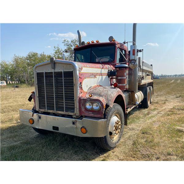 1980 Kenworth Tandem gravel truck c/w alum. box, pup hitch, cat motor, #908519H, running order, mech