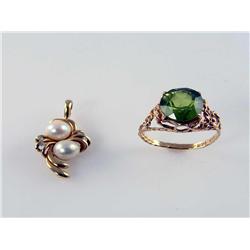 14k Yellow Gold Pedirot Ring & Pearl Pendant