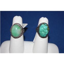 Set of 2 -  Silver Rings Turquoise & Green Jade