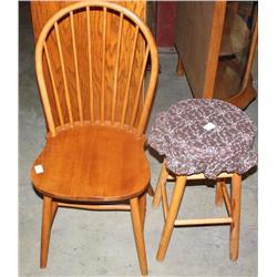 1 Wood Chair & 1 Stool
